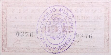 Реверс банкноты 25 centymów Azanui (Hiszpania) 1937