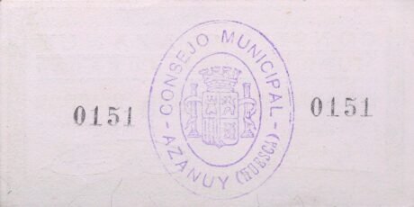 Реверс банкноты 50 centymów Azanui (Hiszpania) 1937