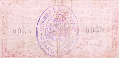 Реверс банкноты 2 песеты Азануй (Испания) 1937 года