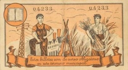 Реверс банкноты 10 centymów Binefar (Hiszpania) 1937