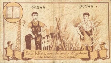 Реверс банкноты 1 peseta binefar (Spain) 1937