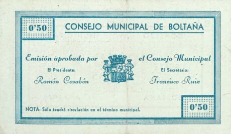 Аверс банкноты 0,50 peset Boltanya (Hiszpania) 1937