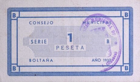 Реверс банкноты 1 peseta Boltaña (Hiszpania) 1937