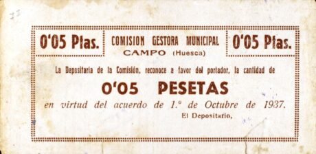 Аверс банкноты 0,05 peset Campo (Hiszpania) 1937