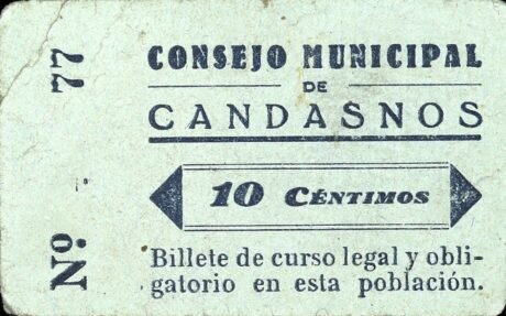 Аверс банкноты 10 сантимов Кандаснос (Испания)