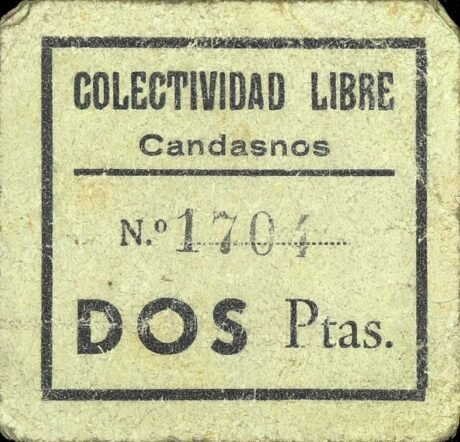 Аверс банкноты 2 песеты Кандаснос (Испания)