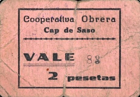 Аверс банкноты 2 песеты Кап де Сасо (Испания)