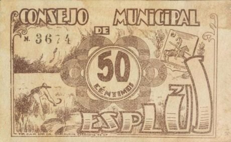 Реверс банкноты 50 сантимов Эсплюс (Испания) 1937 года