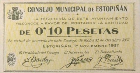 Аверс банкноты 0,10 Эстопиньянская песета (Испания) 1937 года