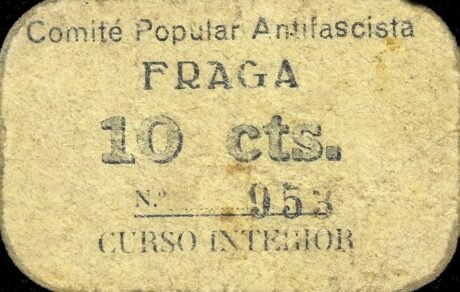 Аверс банкноты 10 сантимов Фрага (Испания)