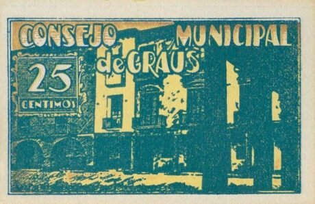 Реверс банкноты 25 centymów Graus (Hiszpania) 1937