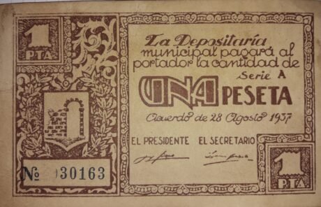 Аверс банкноты 1 peseta Graus (Spain) 1937
