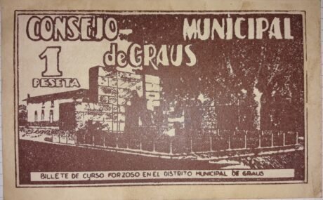 Реверс банкноты 1 peseta Graus (Spain) 1937