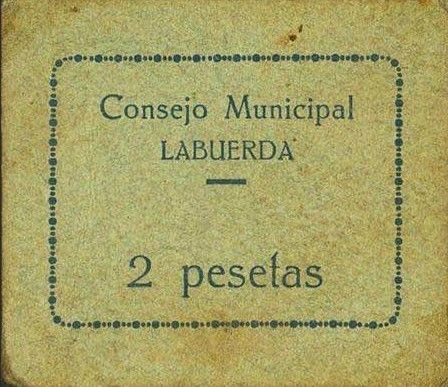 Аверс банкноты 2 песеты Лабуэрда (Испания)