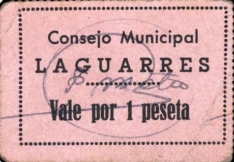 Аверс банкноты 1 peseta Laguarres (Spain)