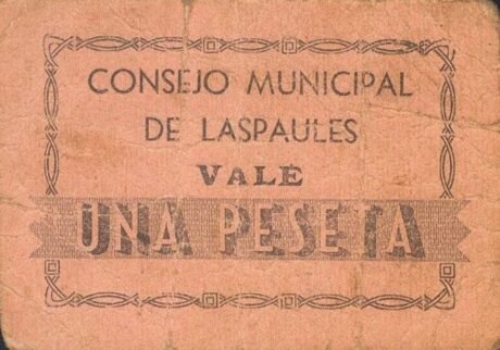 Аверс банкноты 1 peseta Laspaules (Spain)