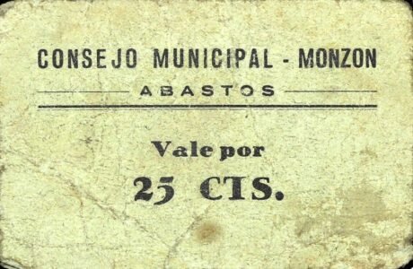 Аверс банкноты 25 centimes Monzón (Hiszpania)