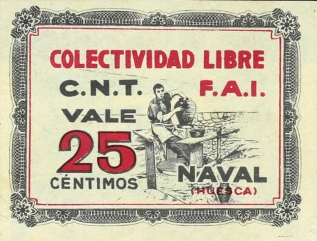 Аверс банкноты 25 сантимов военно-морских сил (Испания)