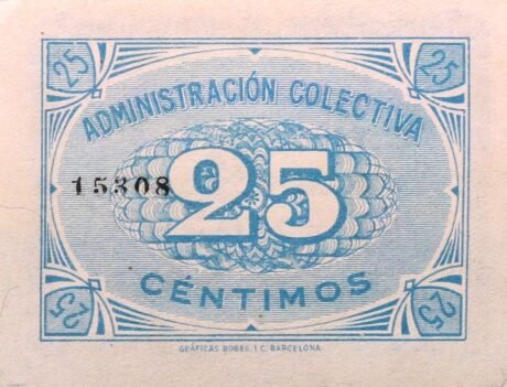 Реверс банкноты 25 сантимов военно-морских сил (Испания)