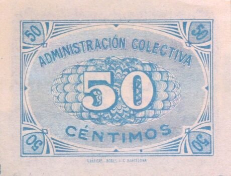 Реверс банкноты 50 сантимов военно-морских сил (Испания)