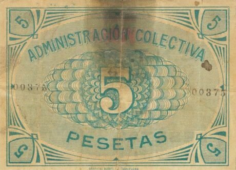 Реверс банкноты 5 песет военно-морской флот (Испания)