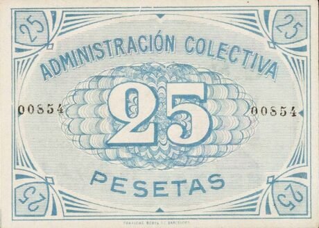 Реверс банкноты 25 песет военно-морской флот (Испания)