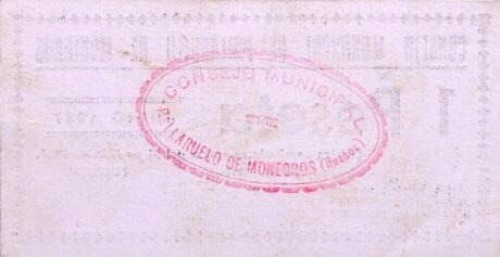 Реверс банкноты 1 песета Палларуэло де Монегрос (Испания) 1937 года