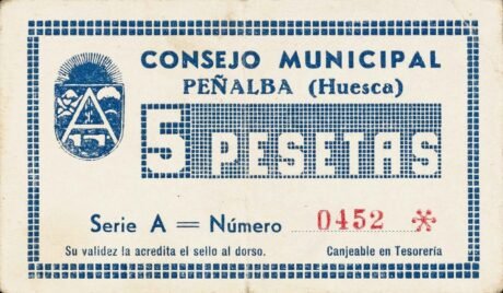 Аверс банкноты 5 pesetas Peñalba (Spain)