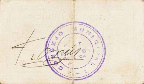 Реверс банкноты 5 pesetas Peñalba (Spain)