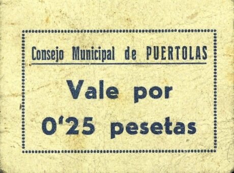 Аверс банкноты 0,25 Пуэртолас песетас (Испания)