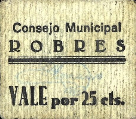 Аверс банкноты 25 сантимов Робрес (Испания)