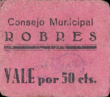 Аверс банкноты 50 сантимов Робрес (Испания)