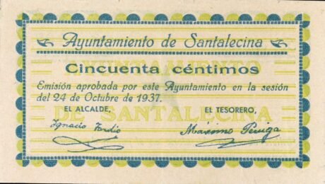 Аверс банкноты 50 centymów Santalesina (Hiszpania) 1937