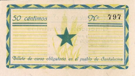 Реверс банкноты 50 centymów Santalesina (Hiszpania) 1937