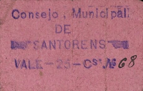 Аверс банкноты 25 Santorens Santorens (Hiszpania)