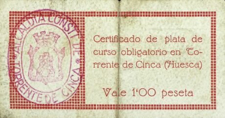 Реверс банкноты 1 песета Торренте де Синка (Испания) 1937 года