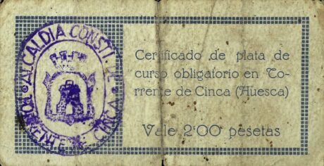 Реверс банкноты 2 песеты Торренте де Синка (Испания) 1937 года