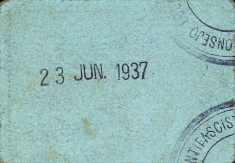 Реверс банкноты 50 centymów Torres del Obispo (Hiszpania) 1937