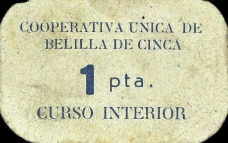 Аверс банкноты 1 песета Белилья де Синка (Испания)