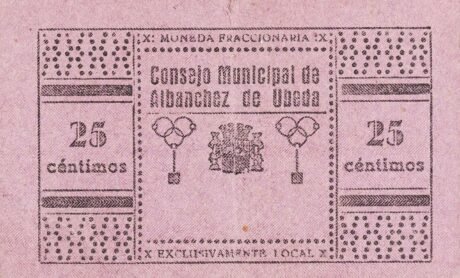 Аверс банкноты 25 сантимов Альбанчес де Убеда (Испания)