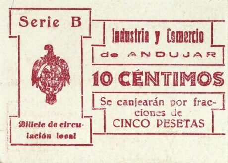 Аверс банкноты 10 centymów Andujar (Hiszpania) 1937
