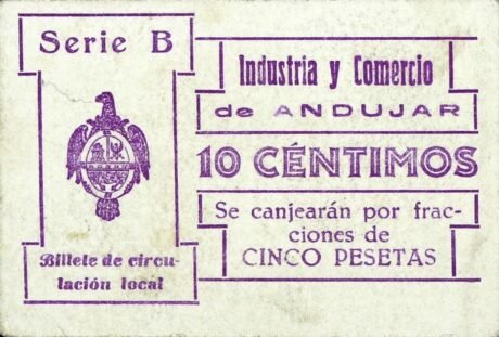 Аверс банкноты 10 centymów Andujar (Hiszpania) 1937