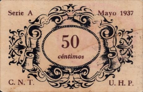 Реверс банкноты 50 сантимов Андухар (Испания) 1937 года