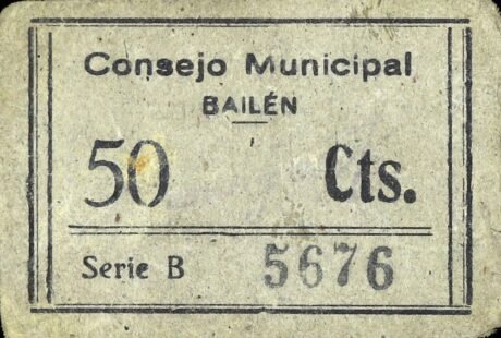 Аверс банкноты 50 сантимов Байлен (Испания)