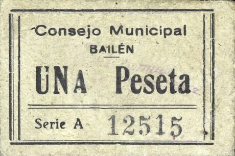 Аверс банкноты 1 песета Байлен (Испания)