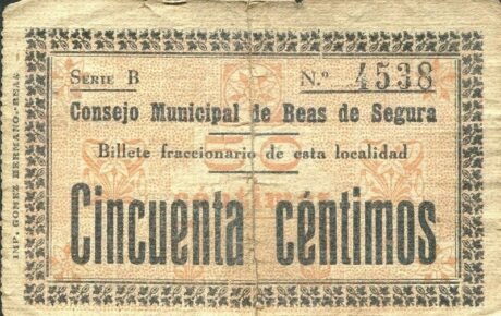 Аверс банкноты 50 centymów Beas de Segura (Hiszpania)