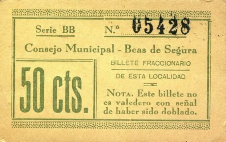 Аверс банкноты 50 сантимов Беас де Сегура (Испания)