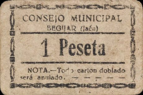 Аверс банкноты 1 песета Бегихар (Испания)
