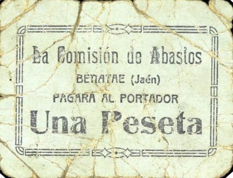 Аверс банкноты 1 peseta Benatae (Spain)