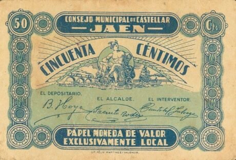 Аверс банкноты 50 сантимов Кастельяр (Испания)